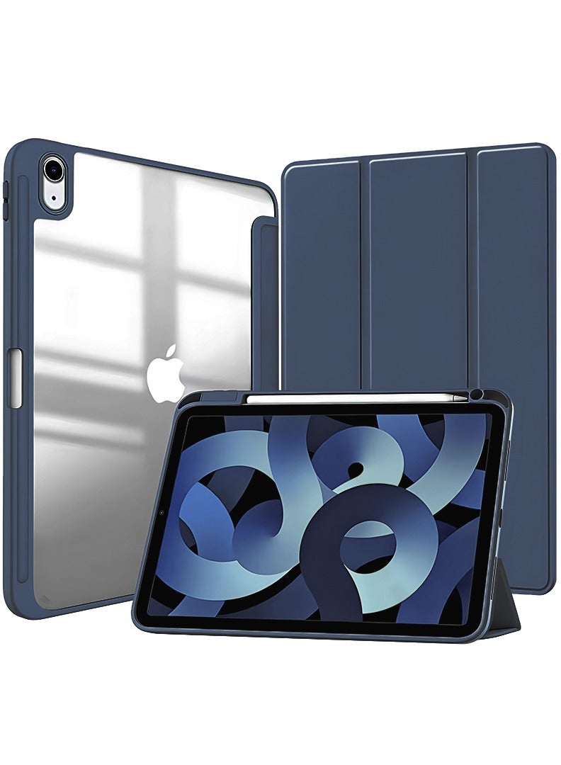 ثيودور حافظة هجينة رفيعة لجهاز iPad (A16) الجيل الحادي عشر 11 بوصة 2025/الجيل العاشر 10.9 بوصة 2022 مع حامل قلم رصاص، غطاء واقٍ مضاد للصدمات بحامل ثلاثي الطي مع ظهر شفاف ناعم من مادة TPU لجهاز iPad 11/ 10، حافظة للنوم/الاستيقاظ التلقائي باللون الأزرق الداكن - Image 1